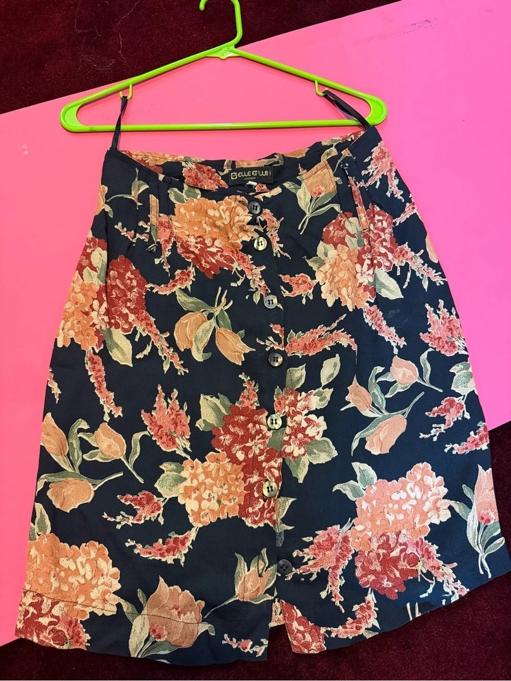 Vintage Elle et Lui 1961 Floral Button Front Midi Skirt European 42 US M 10
